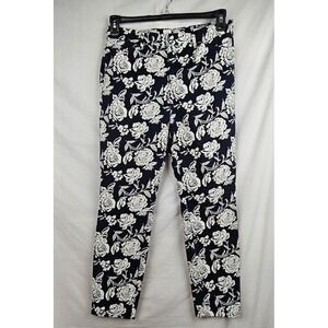 GAP Signature Skinny Ankle Khaki Pants Navy Blue Wht Floral Print Sz 6 Coquette